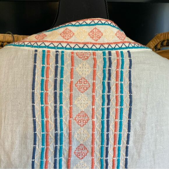 Natural Reflections Cream Kimono with Colorful southwest embroidery and Fringe M - Picture 6 of 7